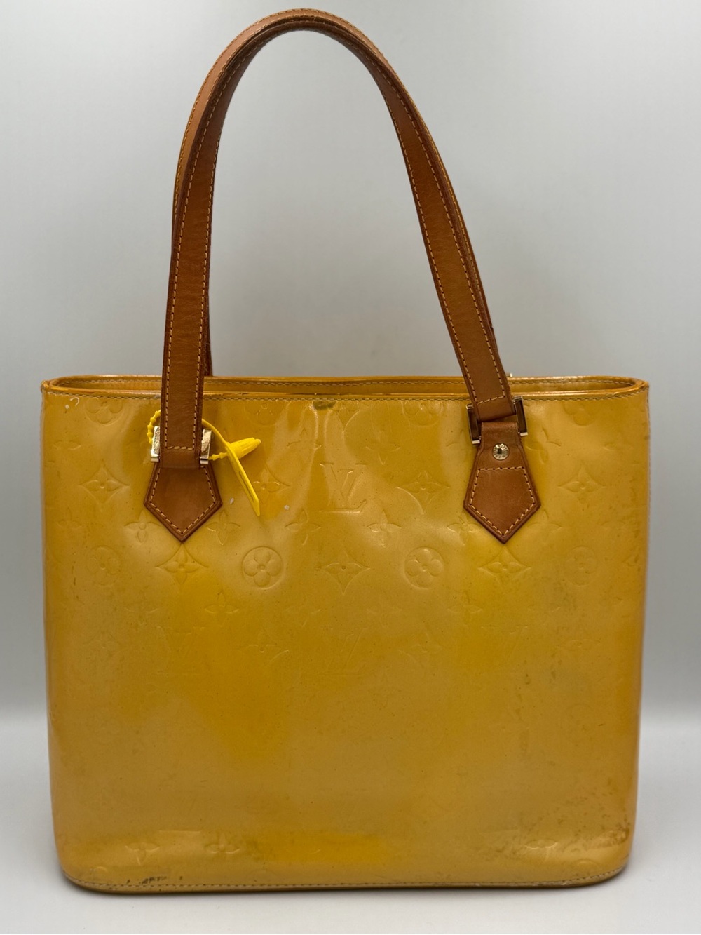 Louis Vuitton Yellow Vernis Monogram Tote with Brown Handles